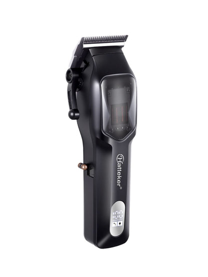 Black rechargeable hair clipper from Trendsi featuring a sleek design and adjustable blades for easy hair trimming.