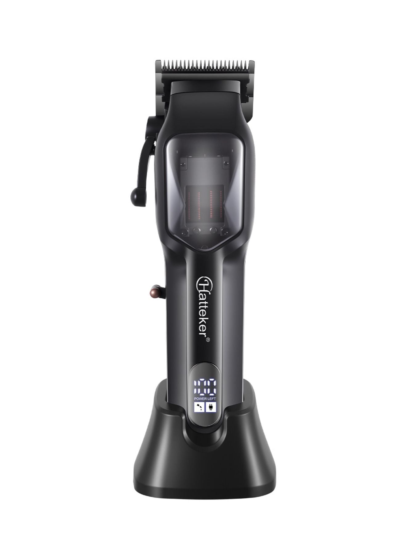 Black rechargeable hair clipper from Trendsi with a sleek design, suitable for professional or home grooming.