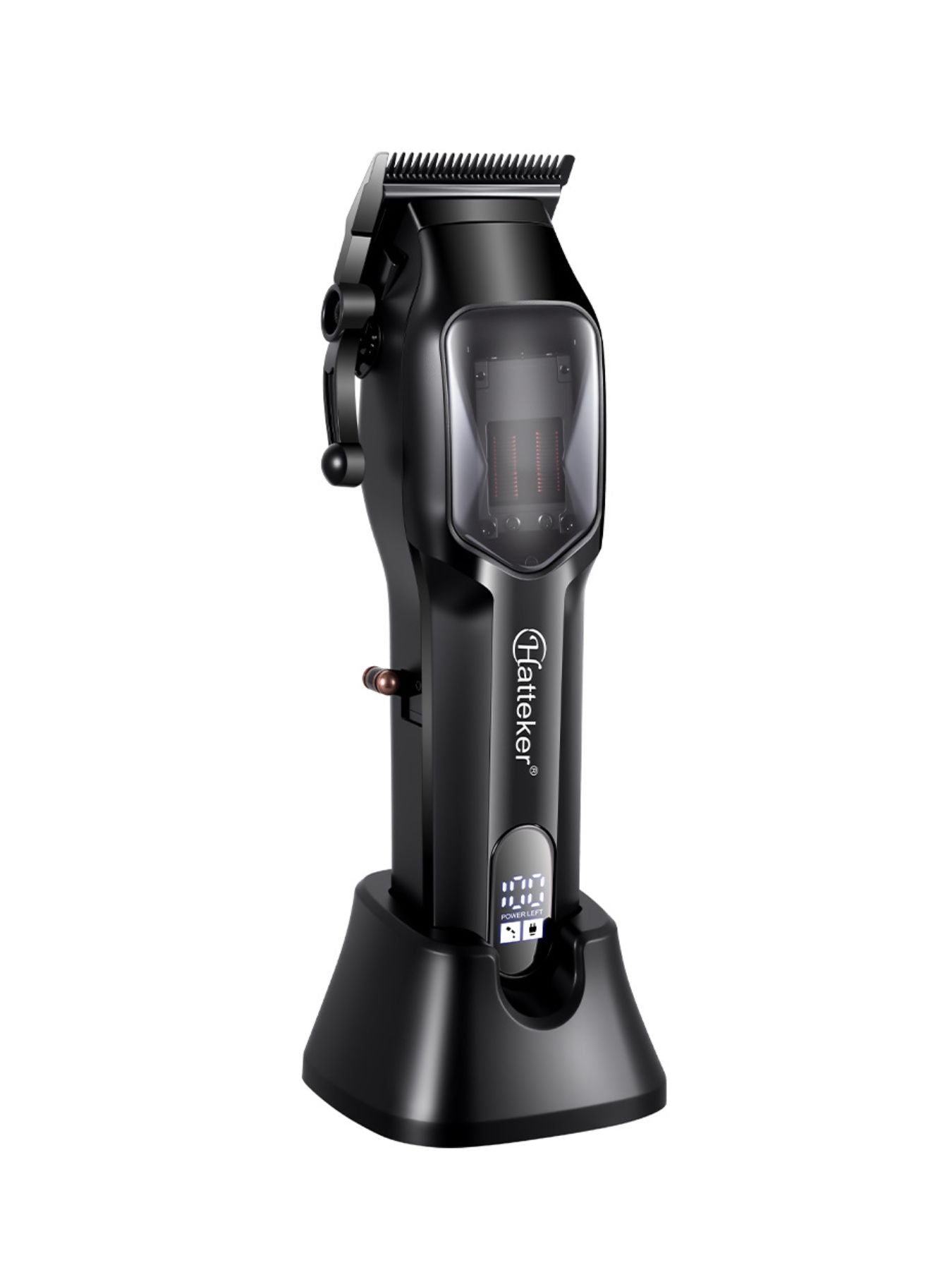 Black rechargeable hair clipper from Trendsi with adjustable blades, designed for professional grooming and easy handling.