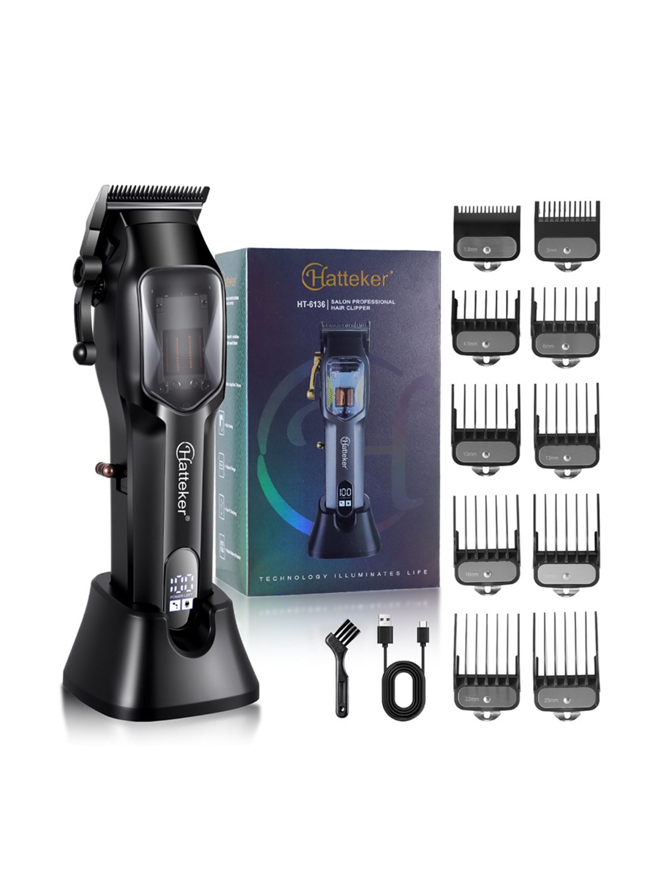 Black rechargeable hair clipper from Trendsi with adjustable blades and ergonomic design for easy grooming.
