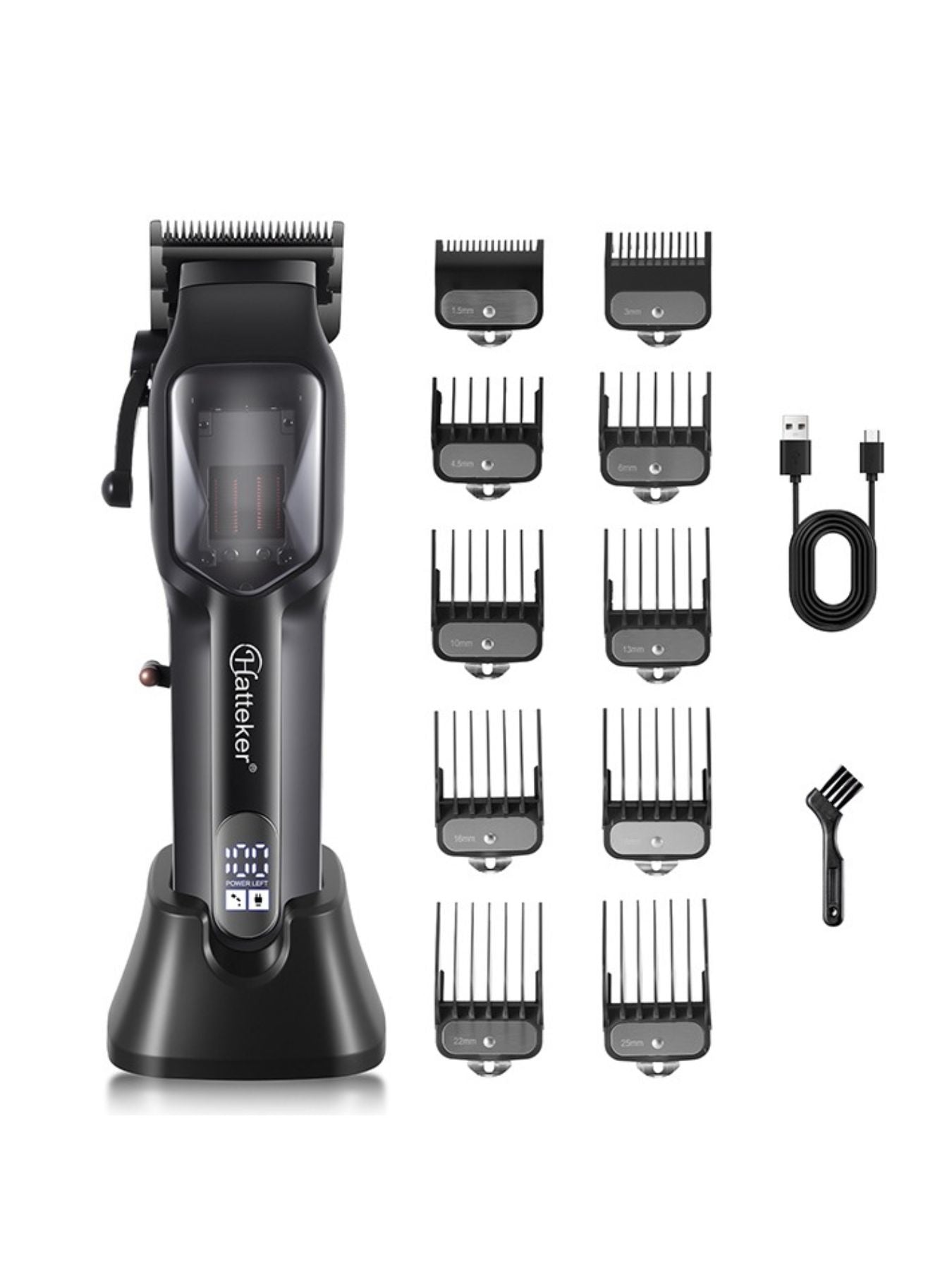Black rechargeable hair clipper from Trendsi with a sleek design, suitable for precise hair trimming and styling.