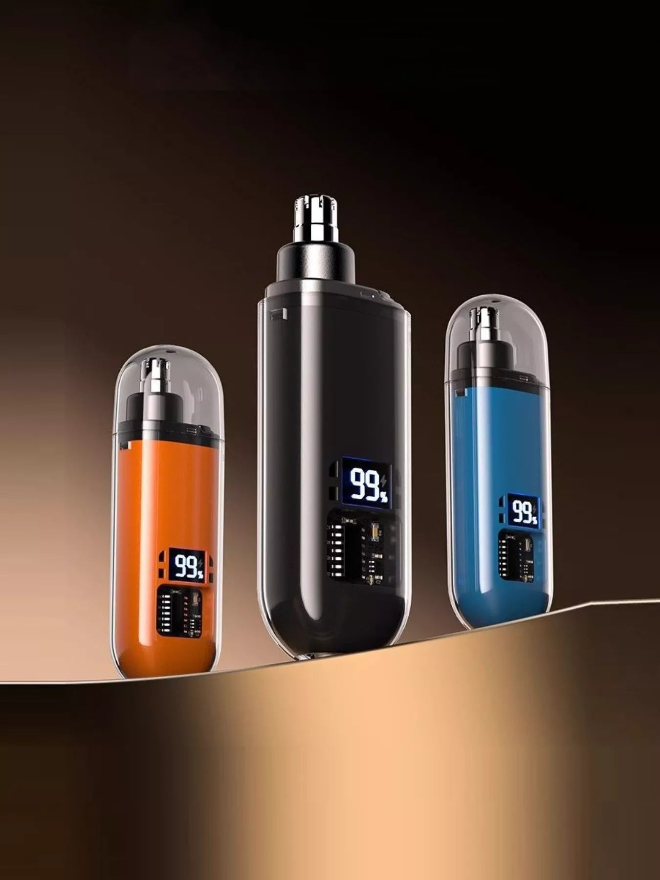 Black rechargeable LED display nose hair trimmer by Trendsi, showing compact design and adjustable trimming head.