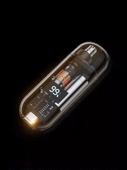 Black rechargeable LED display nose hair trimmer with sleek design and LED indicator, ideal for grooming and personal care.