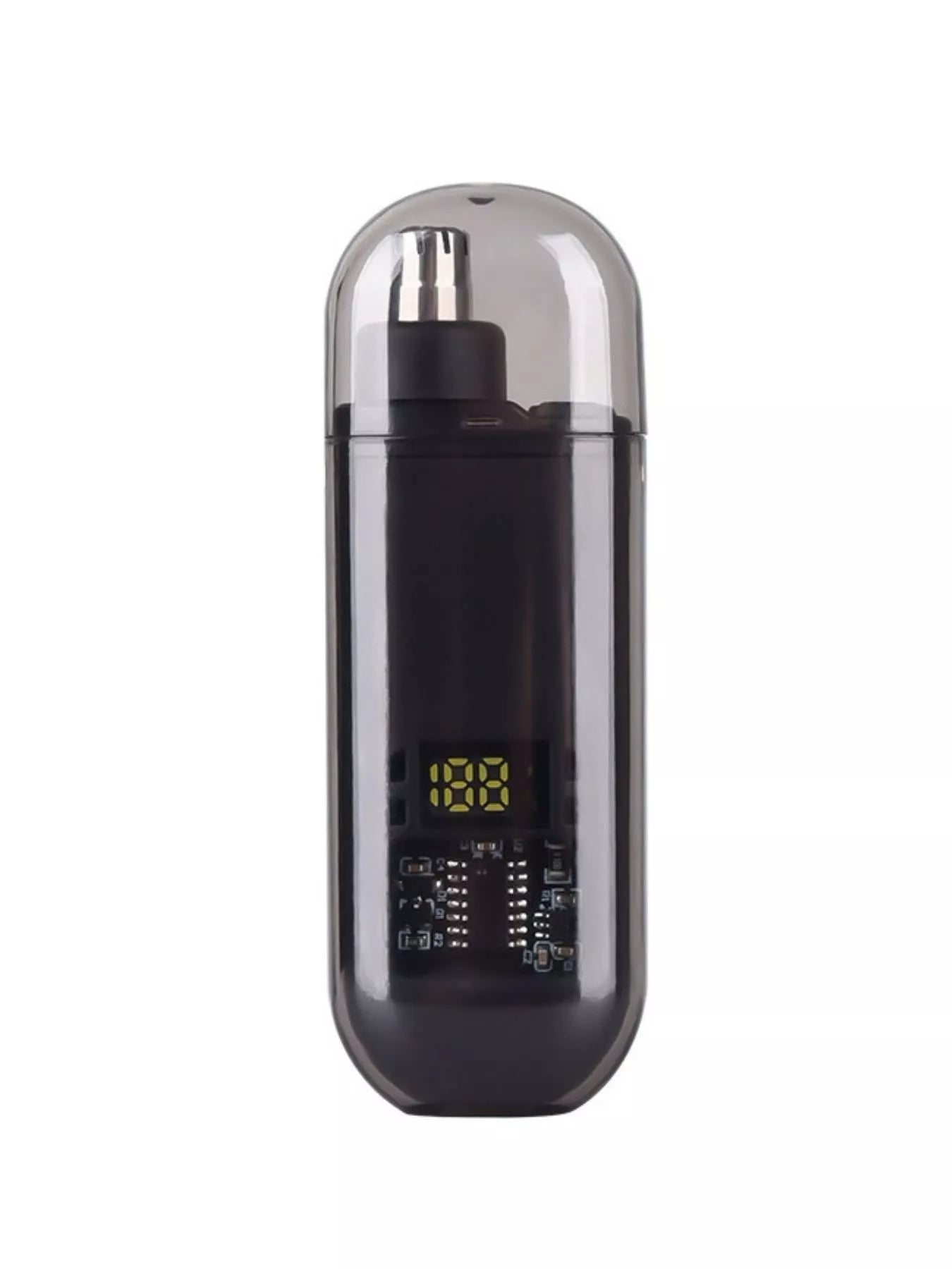 Black rechargeable LED display nose hair trimmer by Trendsi with a compact design and easy-to-use nose grooming blades.