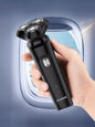 Black rechargeable rotary shaver from Trendsi with multiple rotary heads for a close, comfortable shave.