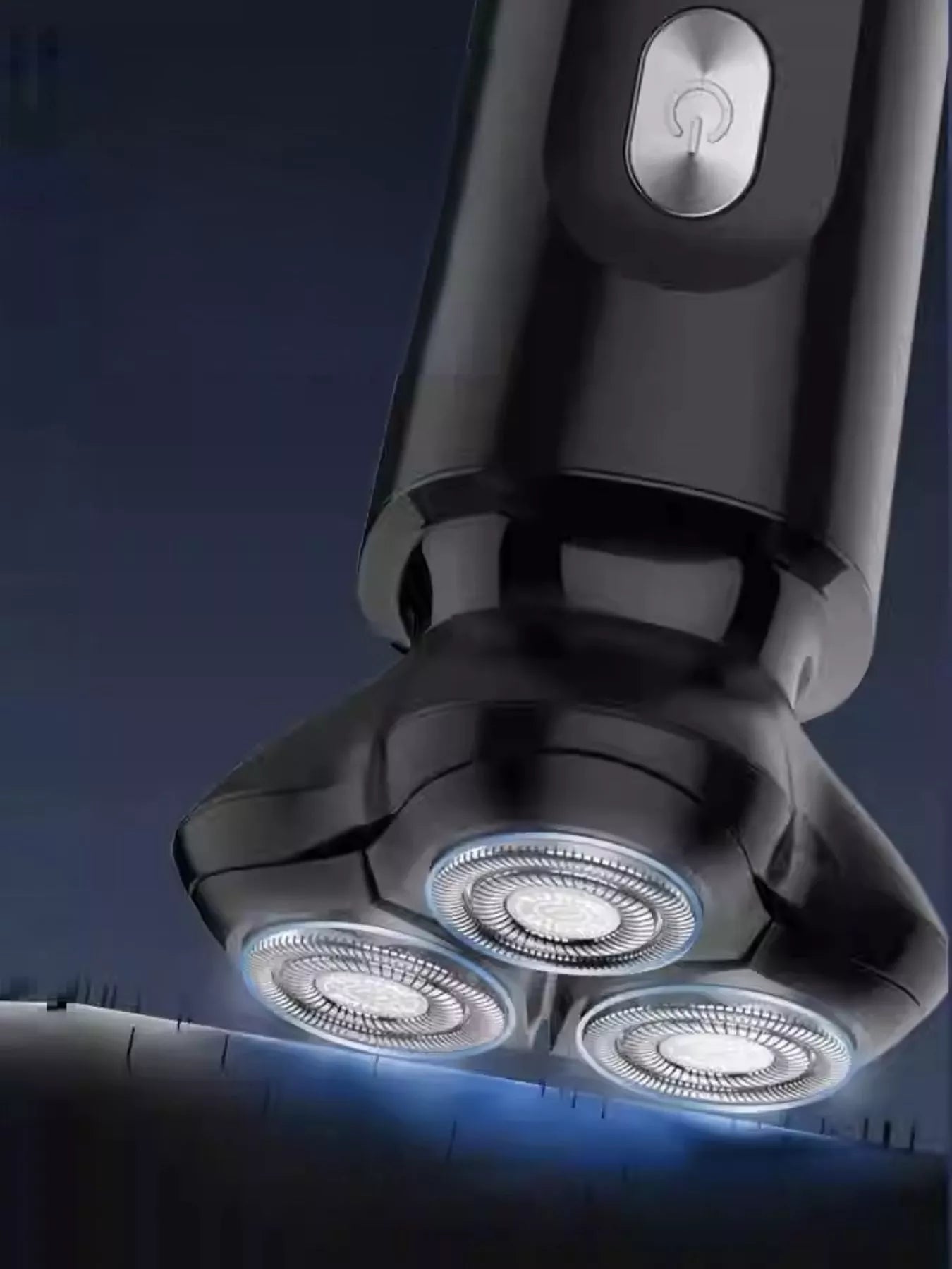 Black rechargeable rotary shaver with multiple rotary blades, designed for smooth, close grooming by Trendsi.