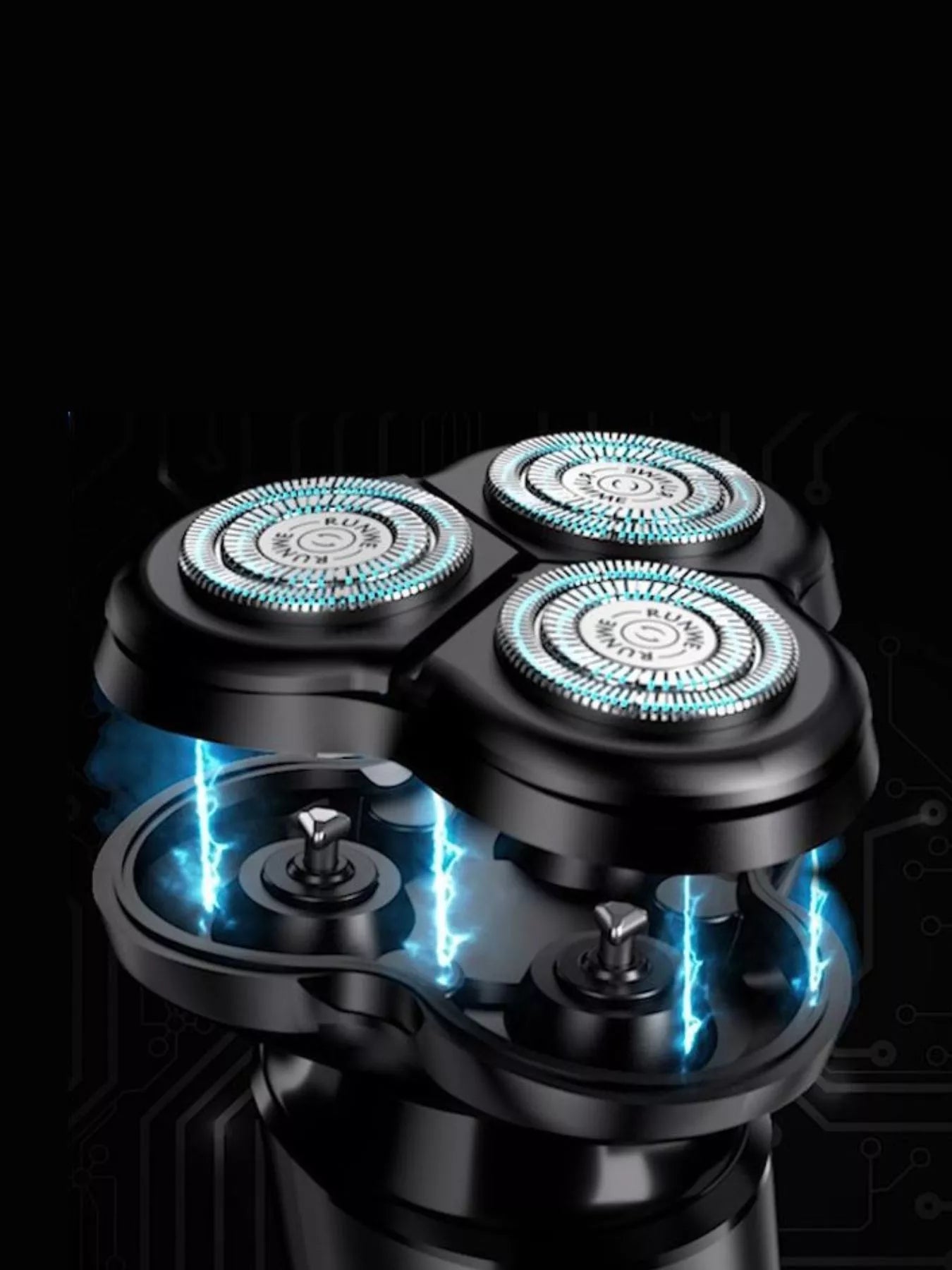 Black Trendsi rechargeable rotary shaver with multiple rotary heads for a close, comfortable shave.
