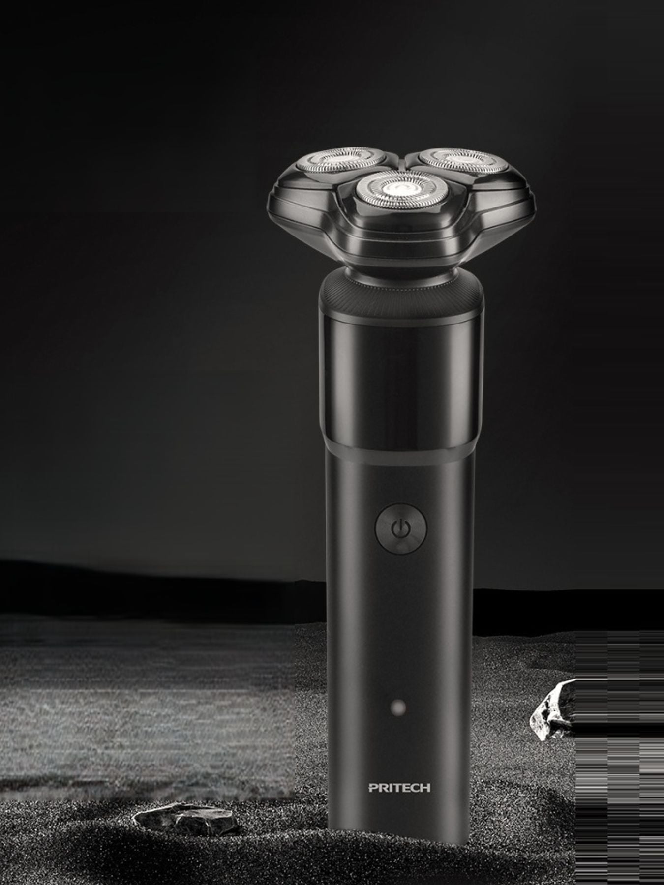 Black rechargeable rotary shaver by Trendsi with multiple rotary blades and a sleek ergonomic design.