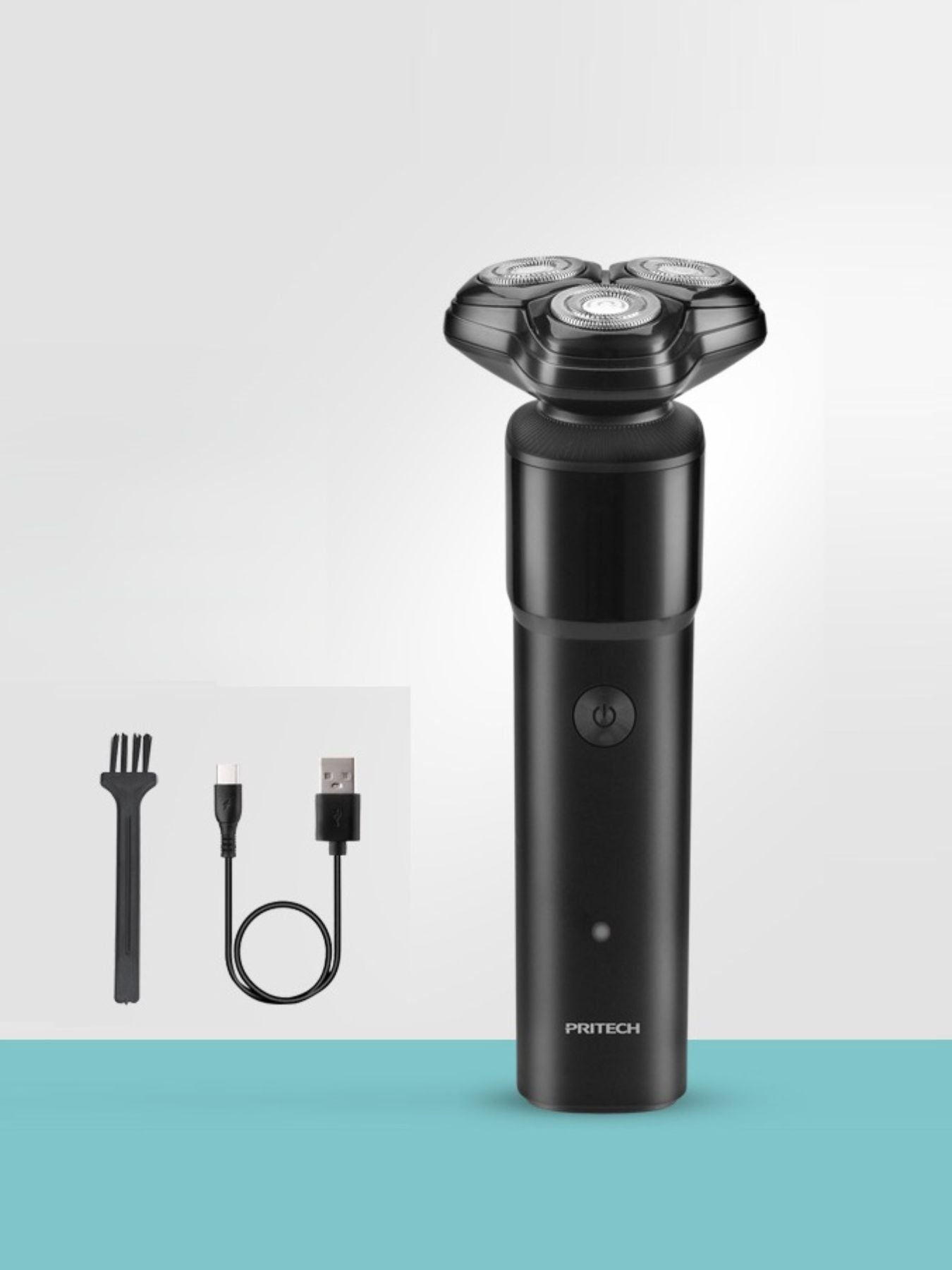 Black rechargeable rotary shaver by Trendsi with a sleek ergonomic design for a close, comfortable shave.