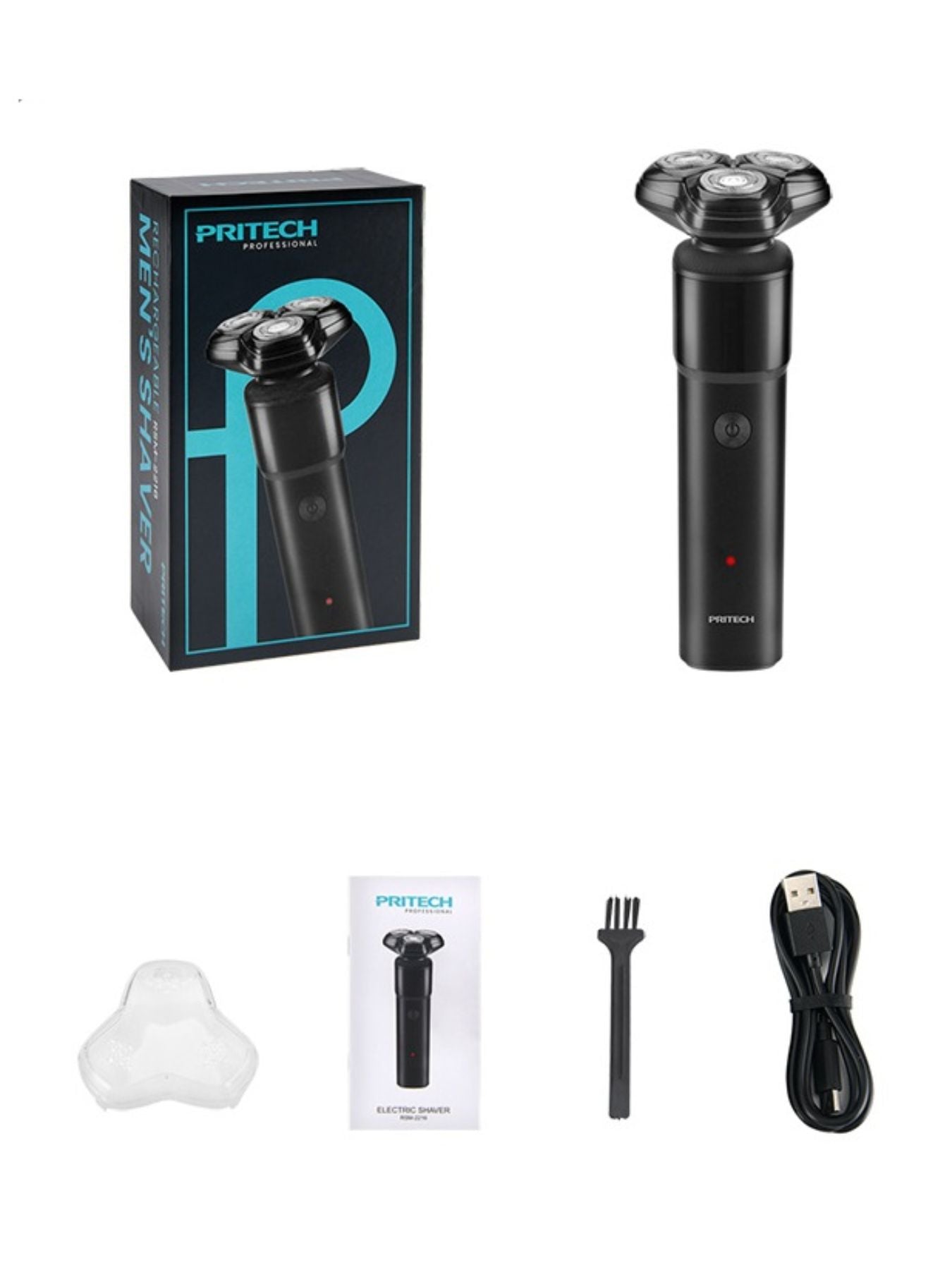 Black rechargeable rotary shaver from Trendsi with a sleek design, suitable for close and comfortable shaving.