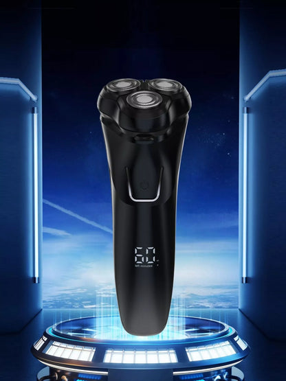 Black rechargeable rotary shaver by Trendsi with a sleek design, suitable for a close and comfortable shave.