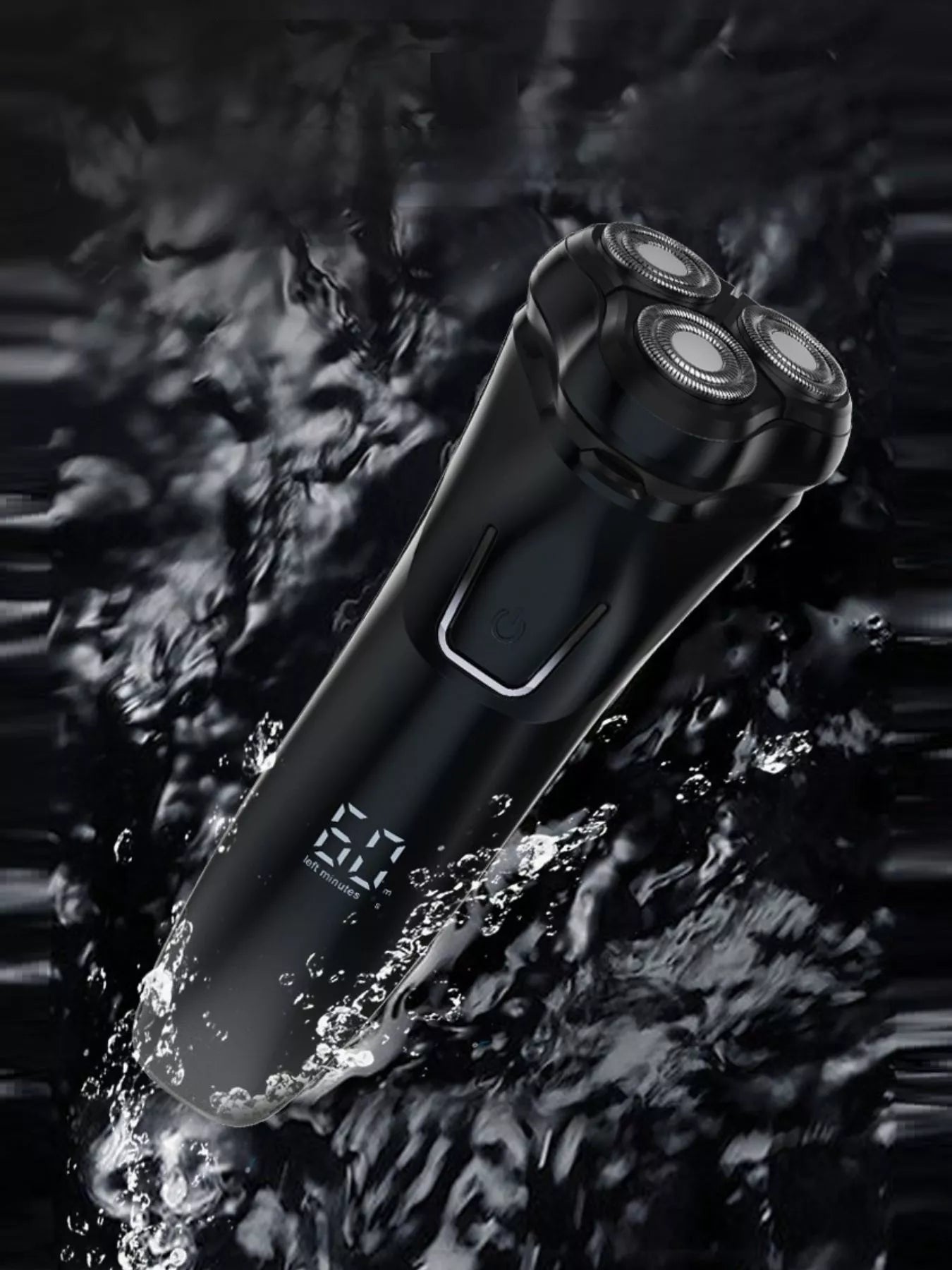 Black rechargeable rotary shaver from Trendsi featuring a sleek design and multiple rotary blades for close, comfortable grooming.