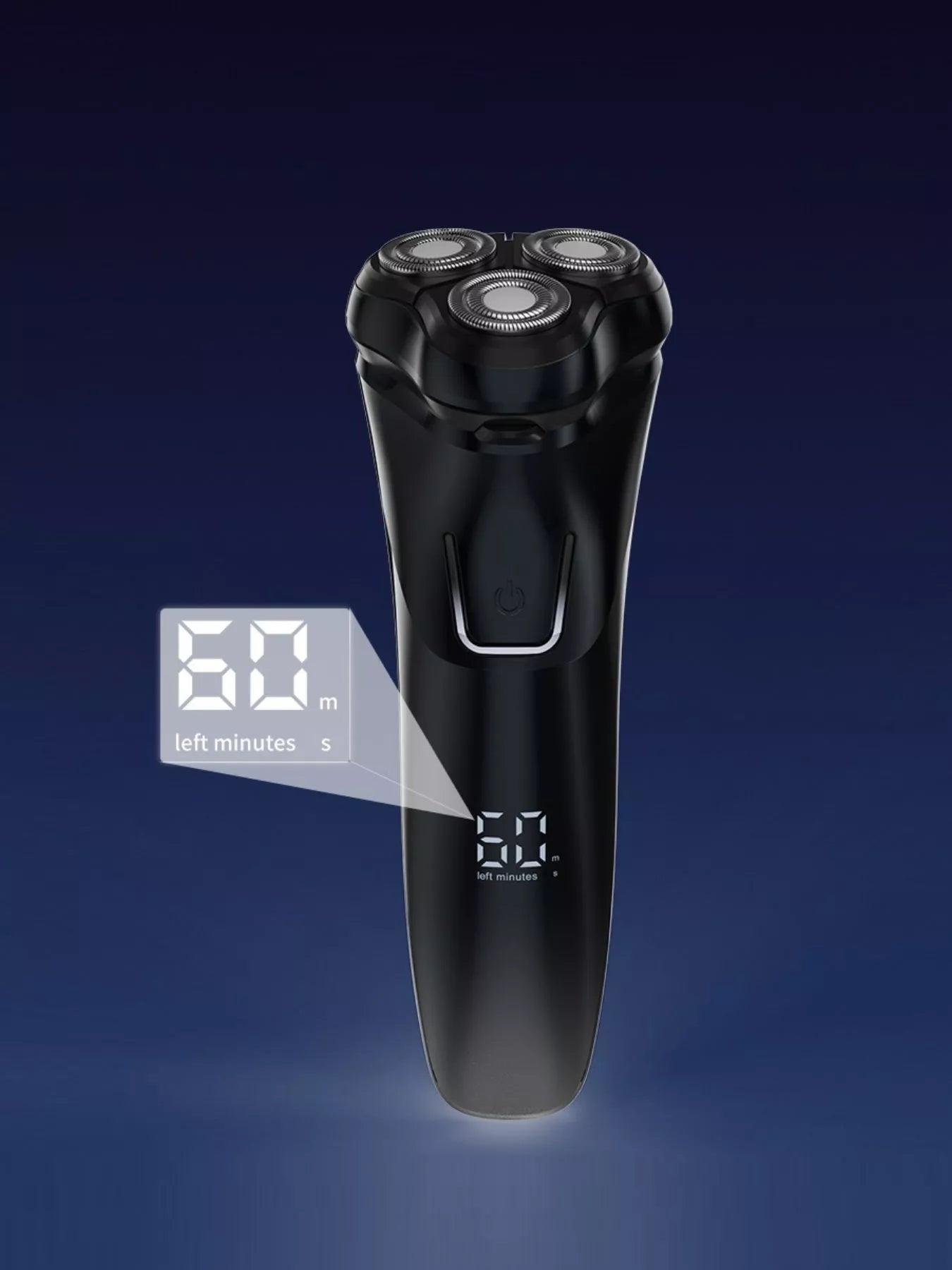 Black rechargeable rotary shaver from Trendsi with a sleek design and multiple rotary blades for close, comfortable shaving.