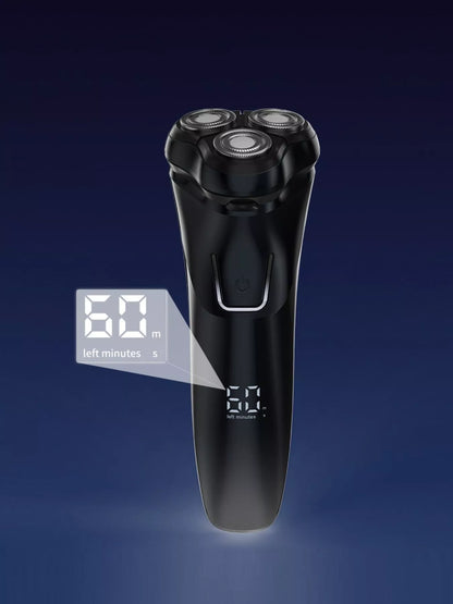 Black rechargeable rotary shaver from Trendsi with a sleek design and multiple rotary blades for close, comfortable shaving.