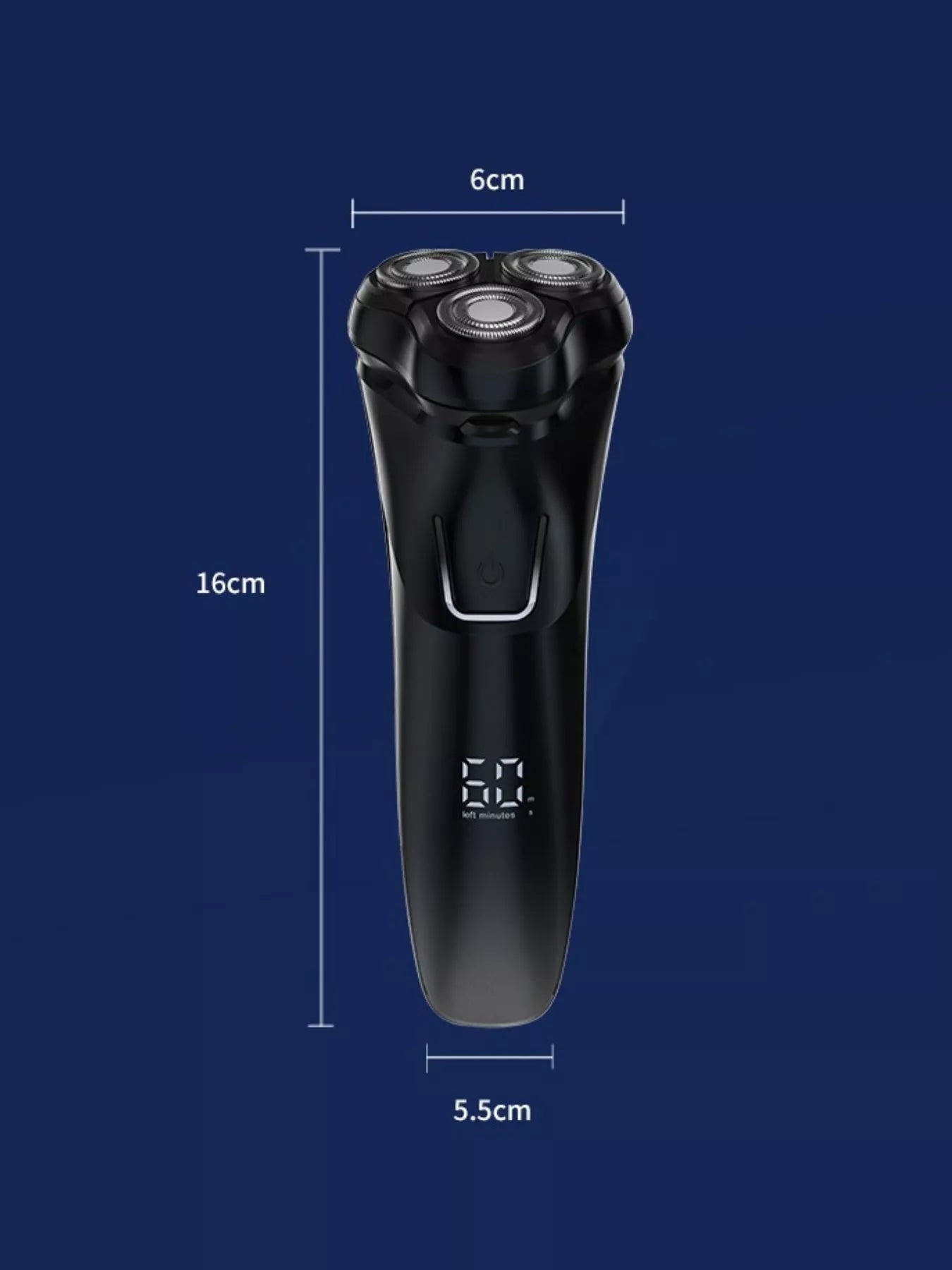 Black Trendsi rechargeable rotary shaver with ergonomic design and multiple rotary blades for a close, comfortable shave.