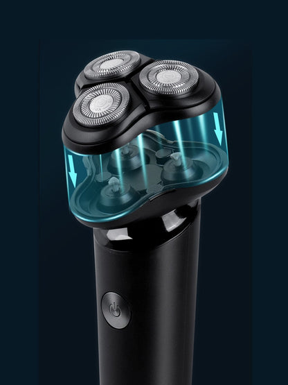 Black Trendsi rotary electric shaver with a sleek design, featuring multiple rotary blades for a close, comfortable shave.