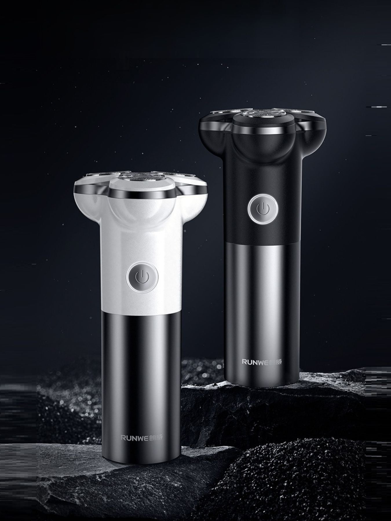 Black Trendsi triple-blade rotary electric shaver with a sleek design, featuring three rotating blades for a close shave.