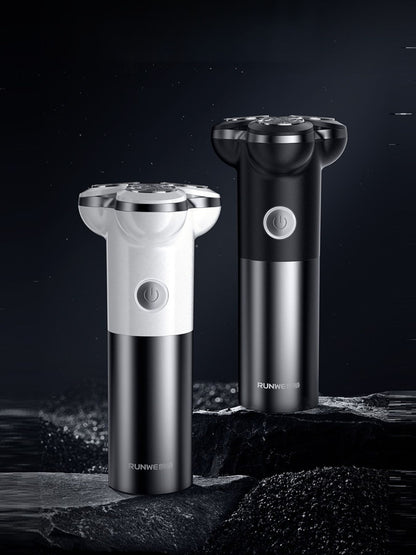 Black Trendsi triple-blade rotary electric shaver with a sleek design, featuring three rotating blades for a close shave.