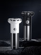 Black Trendsi triple-blade rotary electric shaver with a sleek design, featuring three rotating blades for a close shave.