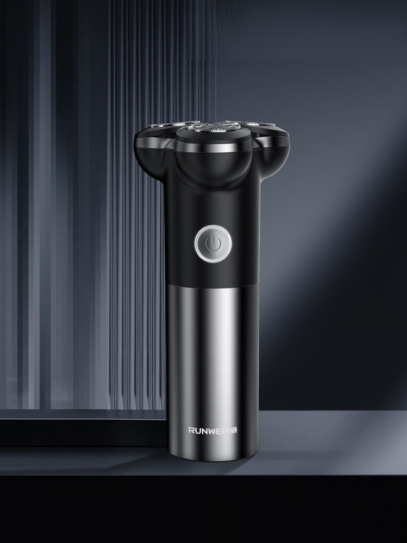 Black Trendsi triple-blade rotary electric shaver with three rotating blades and ergonomic handle for smooth, close shaving.