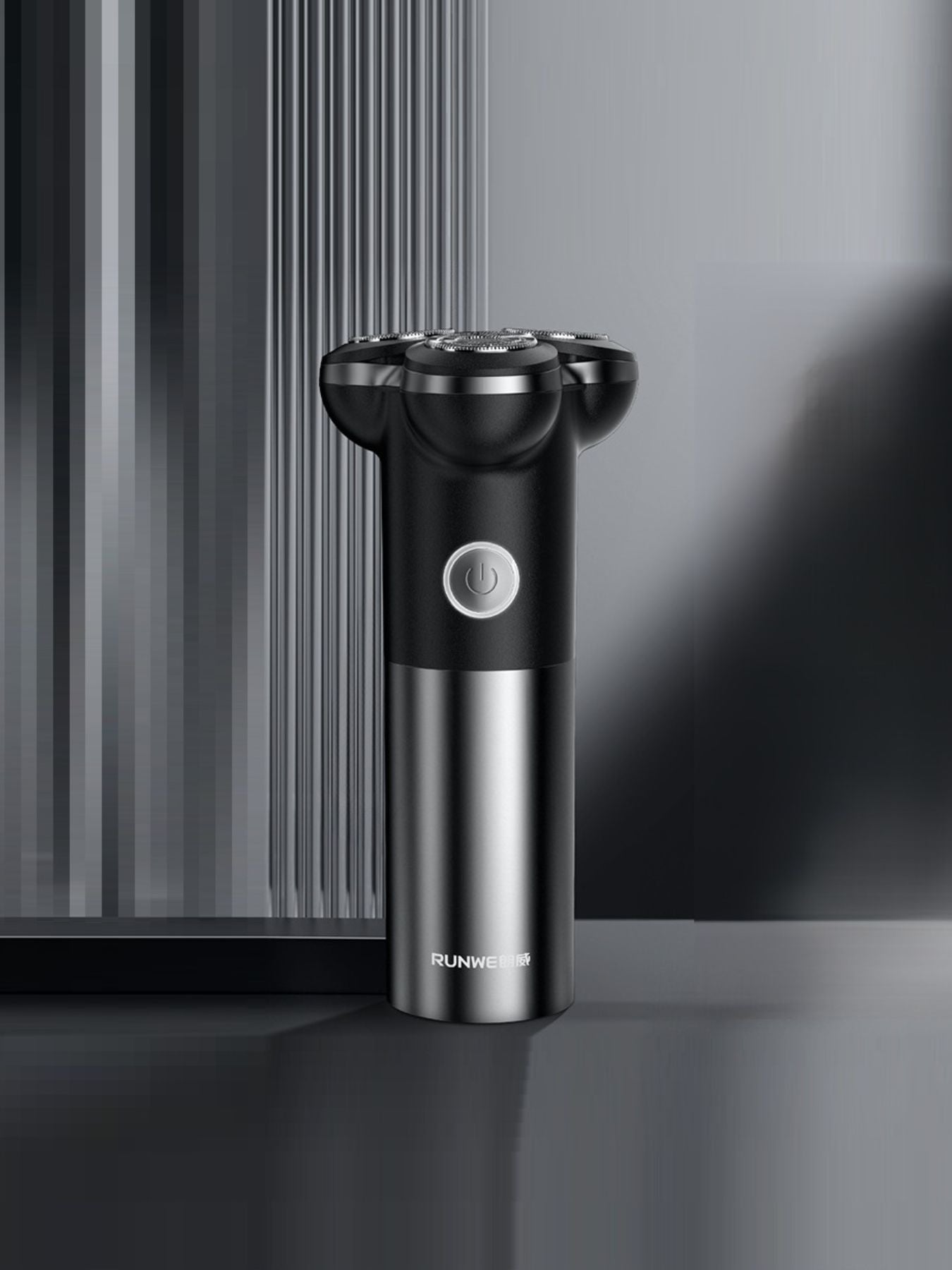 Black Trendsi triple-blade rotary electric shaver with three circular blades and ergonomic handle for close, comfortable shaving.