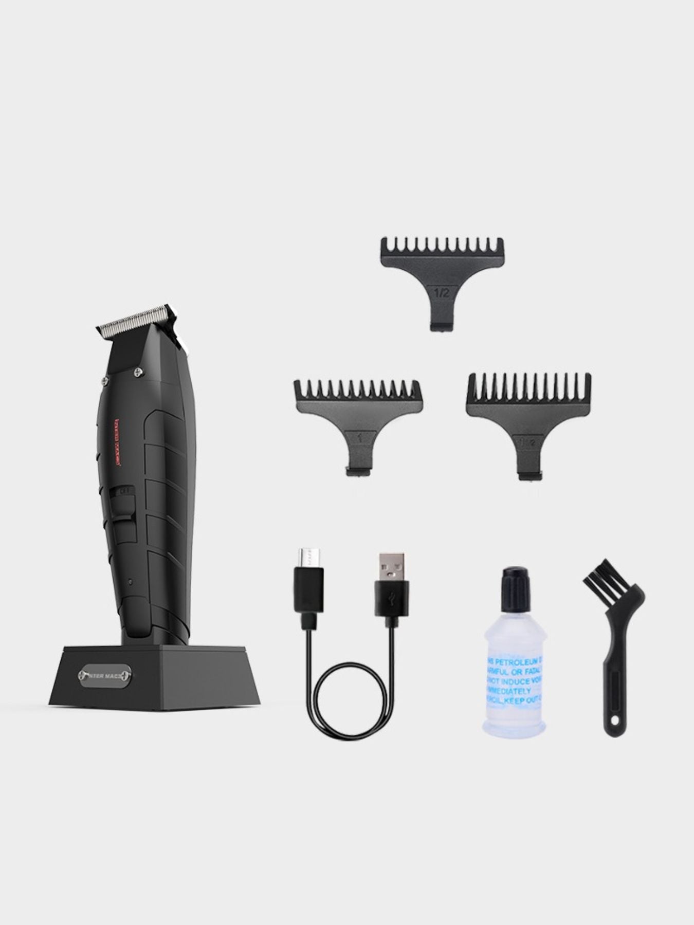Black waterproof cordless hair clipper by Trendsi, compact design with adjustable blades for easy grooming.