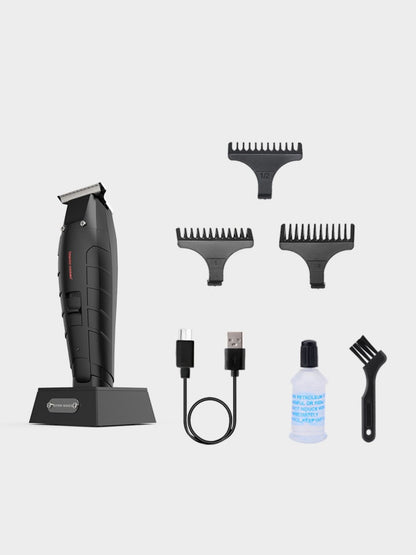 Black waterproof cordless hair clipper by Trendsi, compact design with adjustable blades for easy grooming.