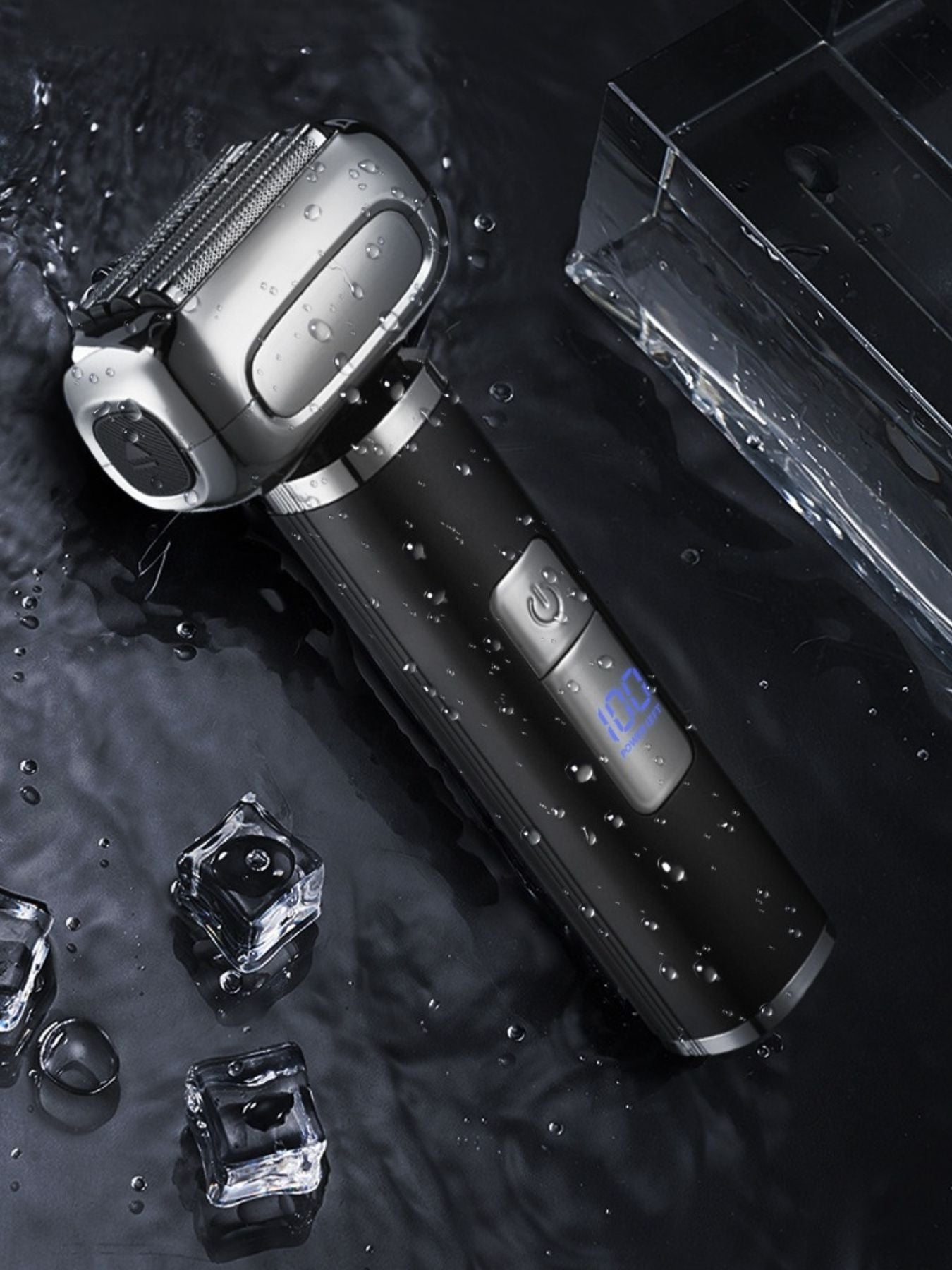 Black waterproof electric foil shaver with LED display, Trendsi brand, designed for wet and dry grooming.