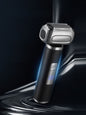 Black waterproof electric foil shaver with LED display by Trendsi, showing close-up of shaver with sleek design and ergonomic grip.