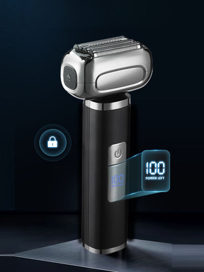 Black waterproof electric foil shaver with LED display, Trendsi brand, suitable for wet and dry shaving.