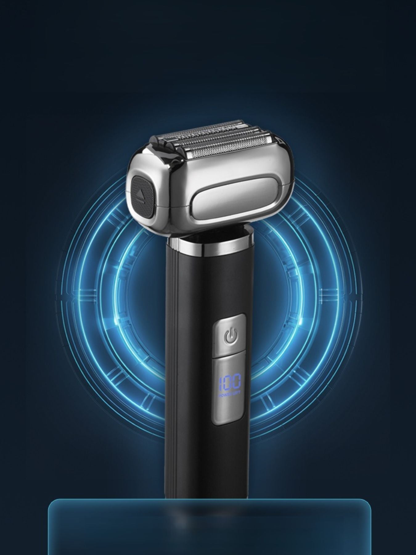 Black waterproof electric foil shaver with LED display from Trendsi, featuring a sleek design and one-size-fits-all handle.