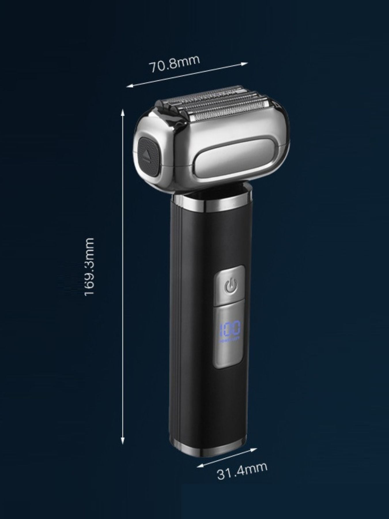 Black waterproof electric foil shaver with LED display, Trendsi brand, designed for a close shave and easy grooming.