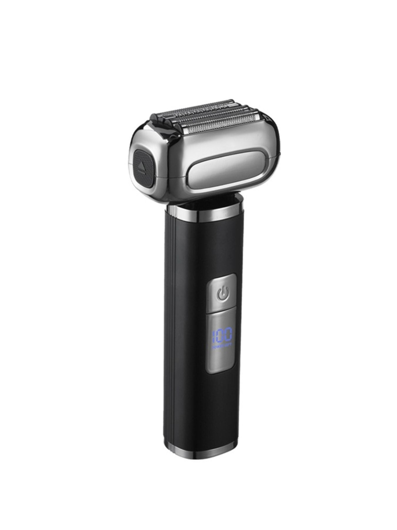 Black waterproof electric foil shaver with LED display, designed for a close shave and easy use, from Trendsi.