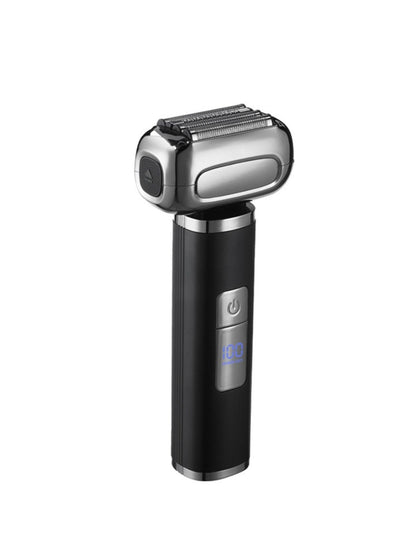 Black waterproof electric foil shaver with LED display, designed for a close shave and easy use, from Trendsi.