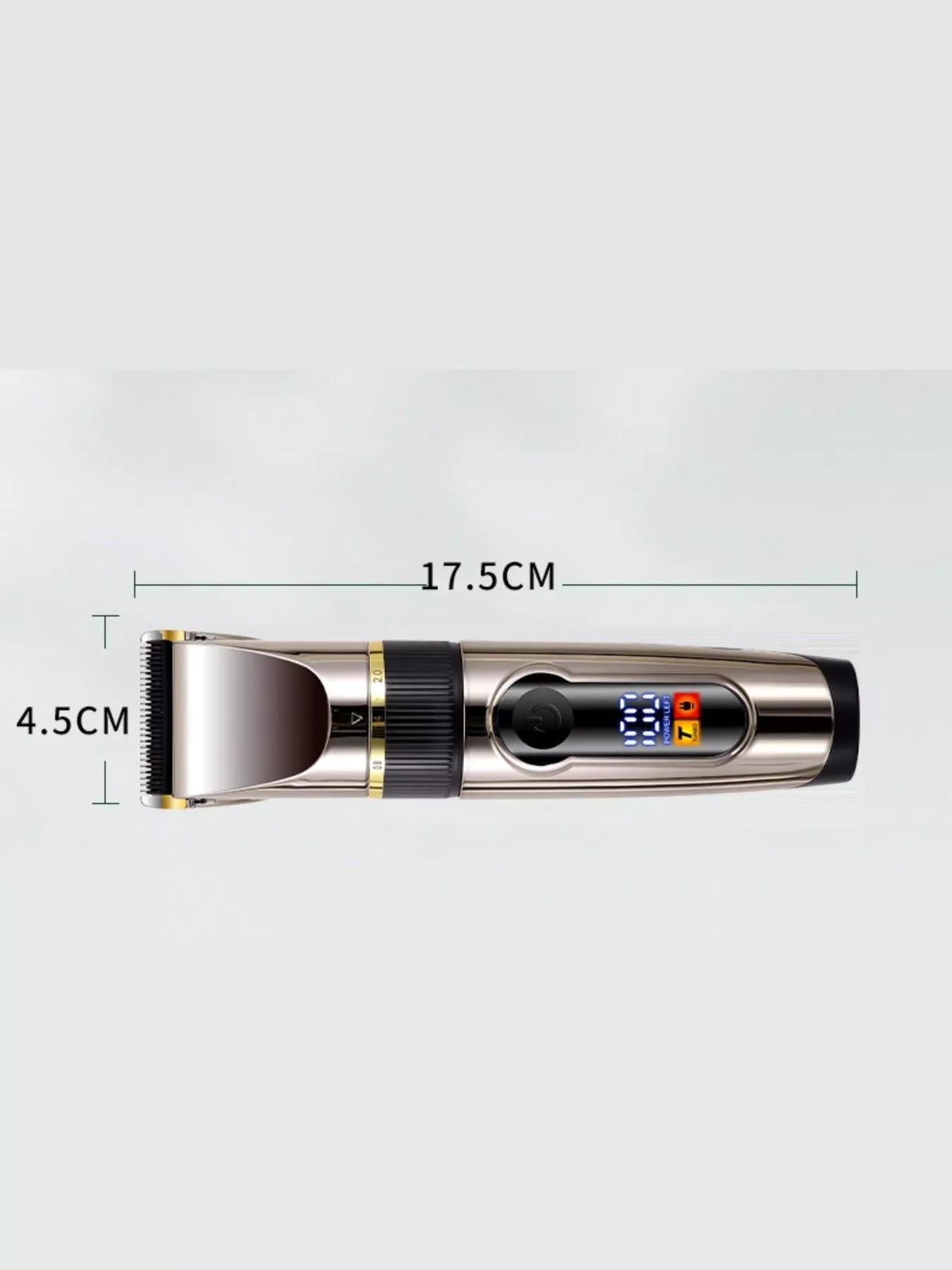 Black waterproof hair clipper from Trendsi with LED display and adjustable blade, ideal for professional styling and grooming.