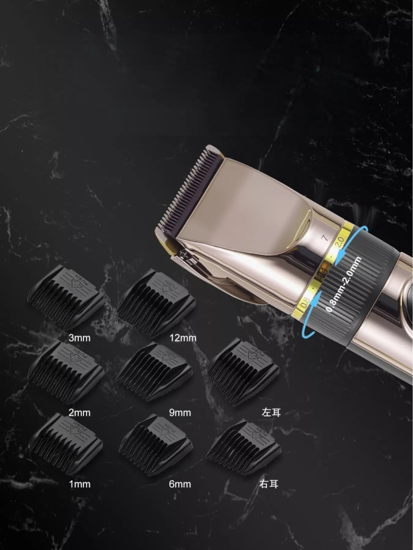 Black waterproof hair clipper from Trendsi with LED display, featuring a sleek design and adjustable blade settings.