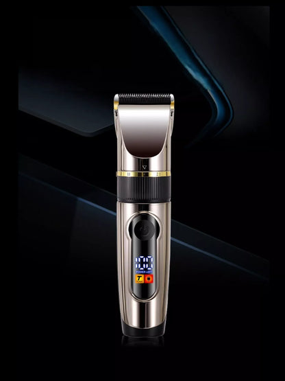 Black waterproof hair clipper with LED display from Trendsi, featuring a sleek design and adjustable blades for precise grooming.