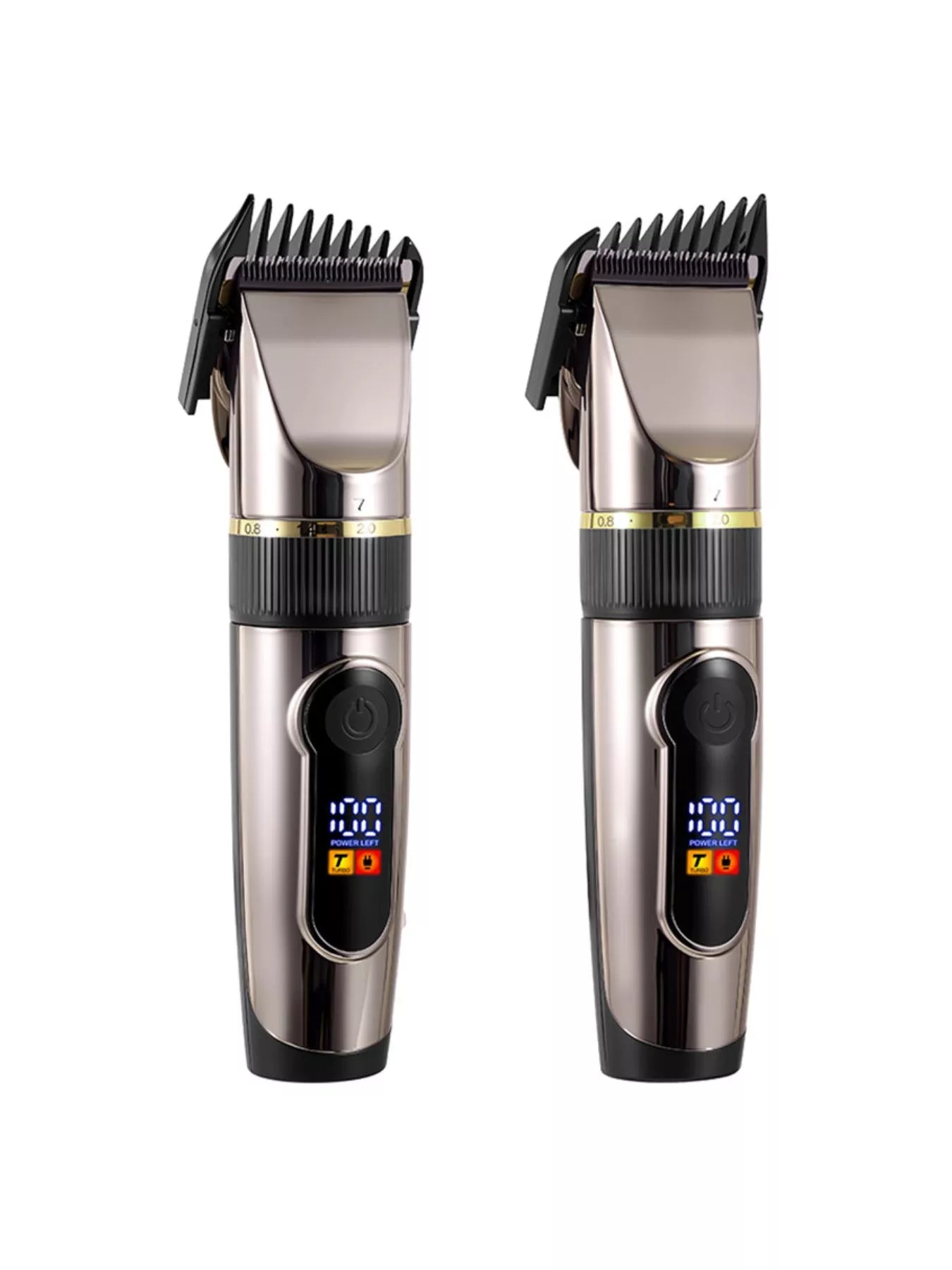 Black waterproof hair clipper with LED display by Trendsi, featuring a sleek design and adjustable hair cutting blades.