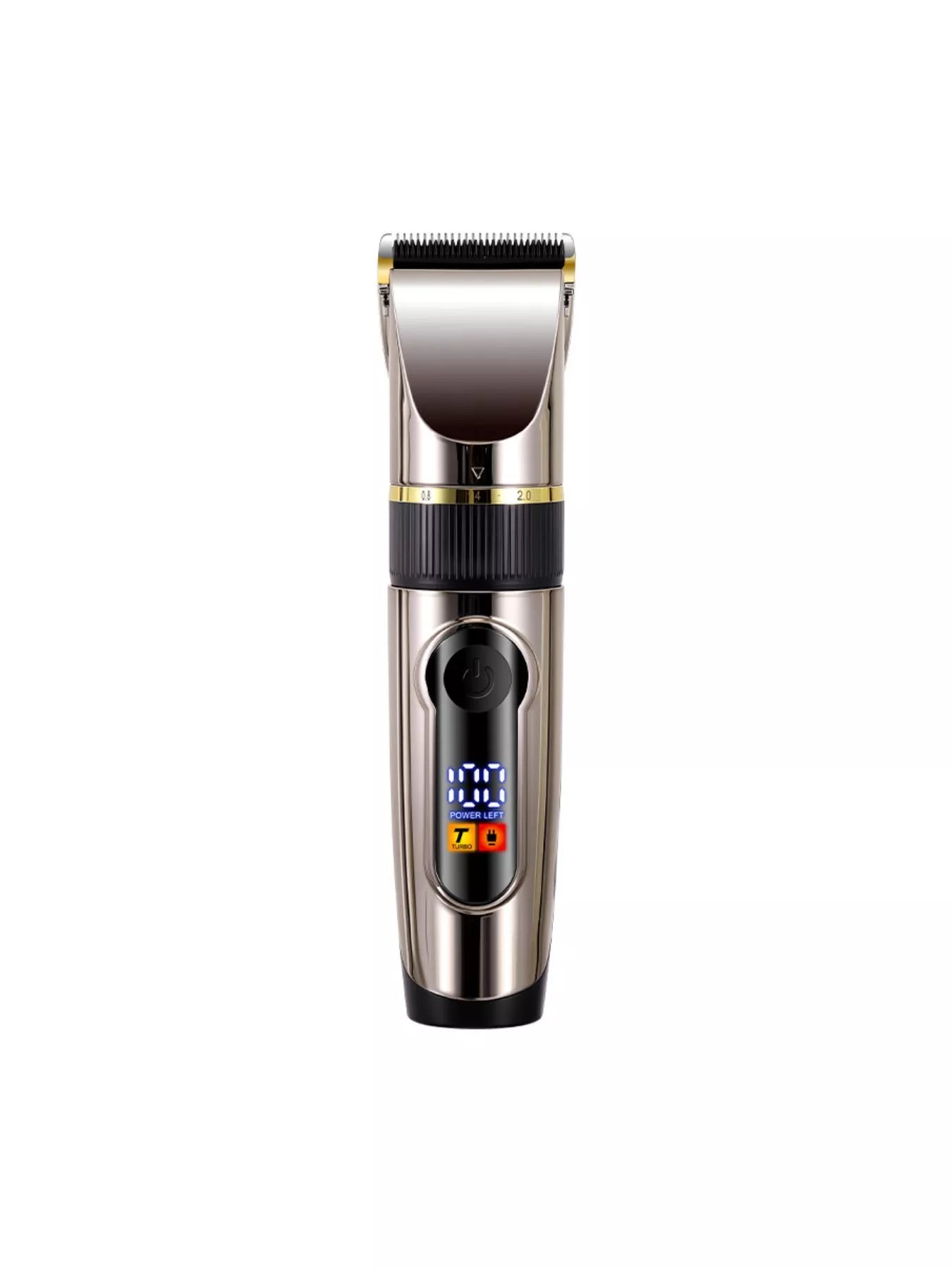 Black waterproof hair clipper from Trendsi with LED display, designed for precise grooming and easy use.