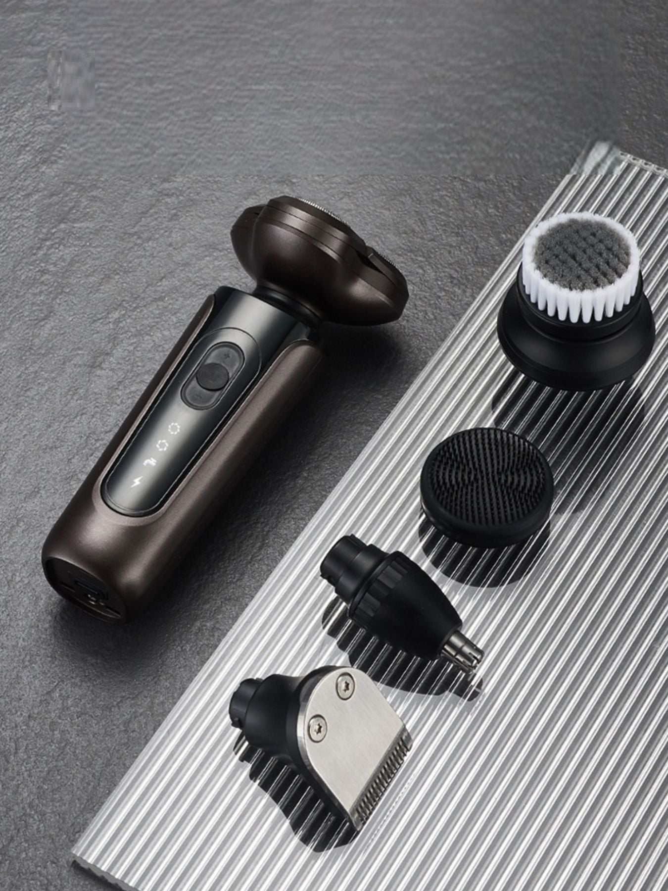 Black waterproof rotary electric shaver by Trendsi with a sleek design, suitable for wet and dry use.