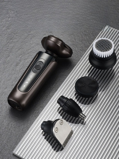 Black waterproof rotary electric shaver by Trendsi with a sleek design, suitable for wet and dry use.