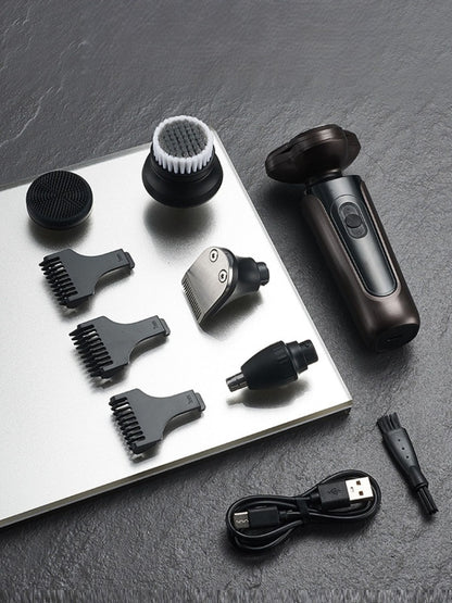 Black waterproof rotary electric shaver from Trendsi with a sleek design and multiple rotary blades for a close shave.