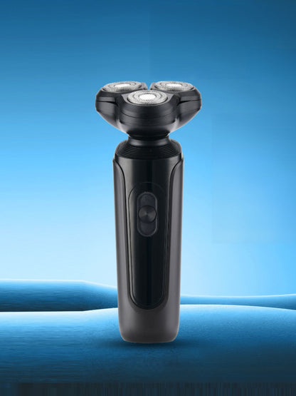 Black waterproof rotary electric shaver by Trendsi with multiple rotary blades and ergonomic design.