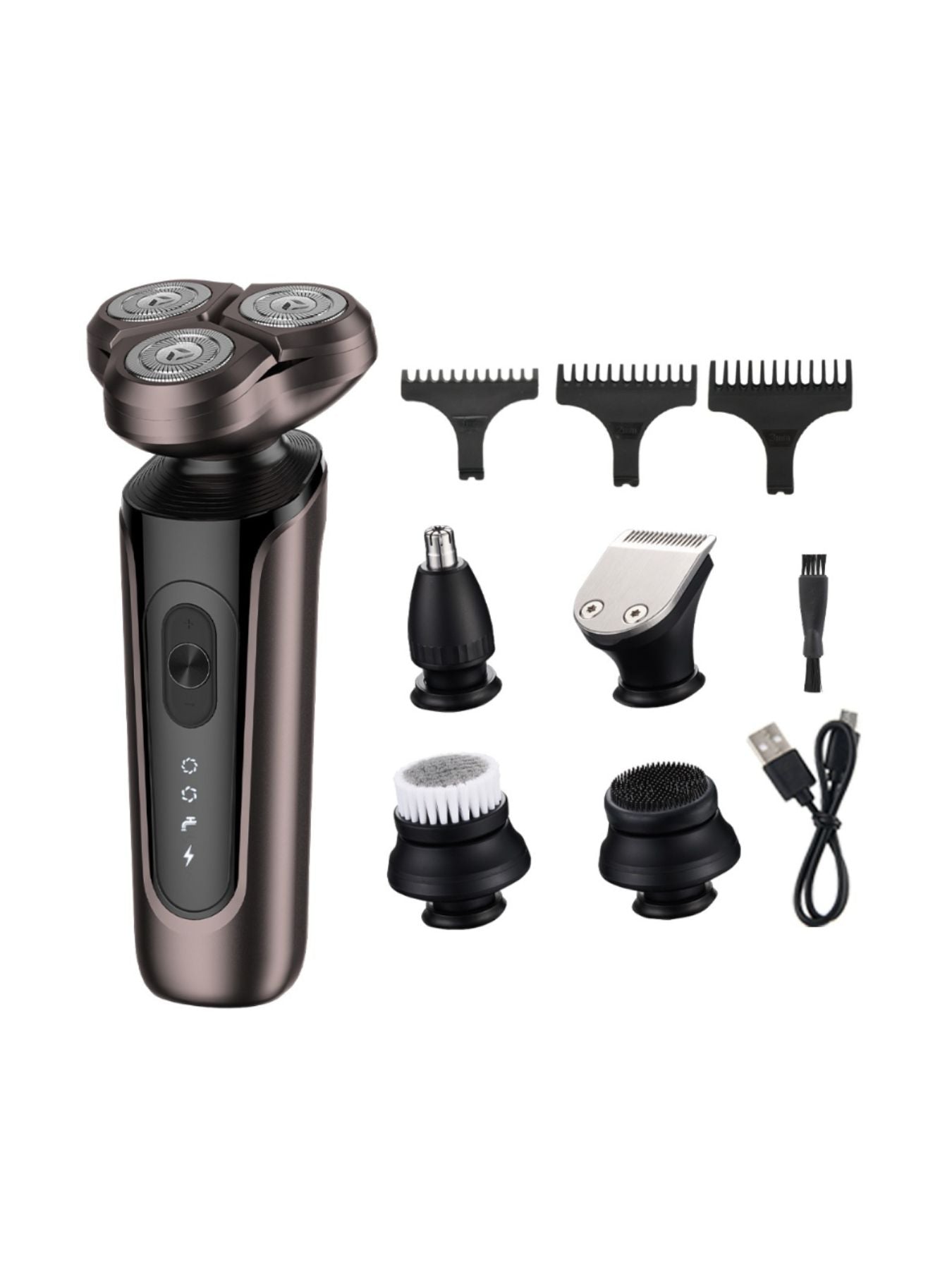 Black waterproof rotary electric shaver by Trendsi with a sleek design, suitable for wet and dry shaving.