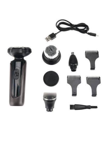 Black waterproof rotary electric shaver by Trendsi with a sleek design and waterproof features for versatile grooming.