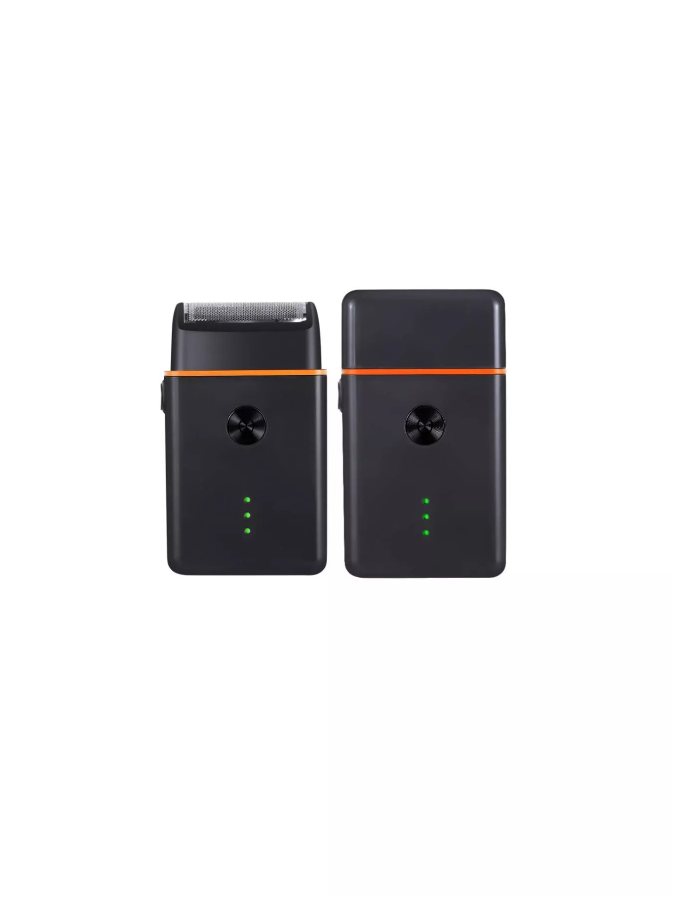 Black and orange portable mini shaver by Trendsi, compact design ideal for on-the-go grooming and precision shaving.