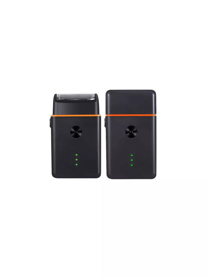 Black and orange portable mini shaver by Trendsi, compact design ideal for on-the-go grooming and precision shaving.