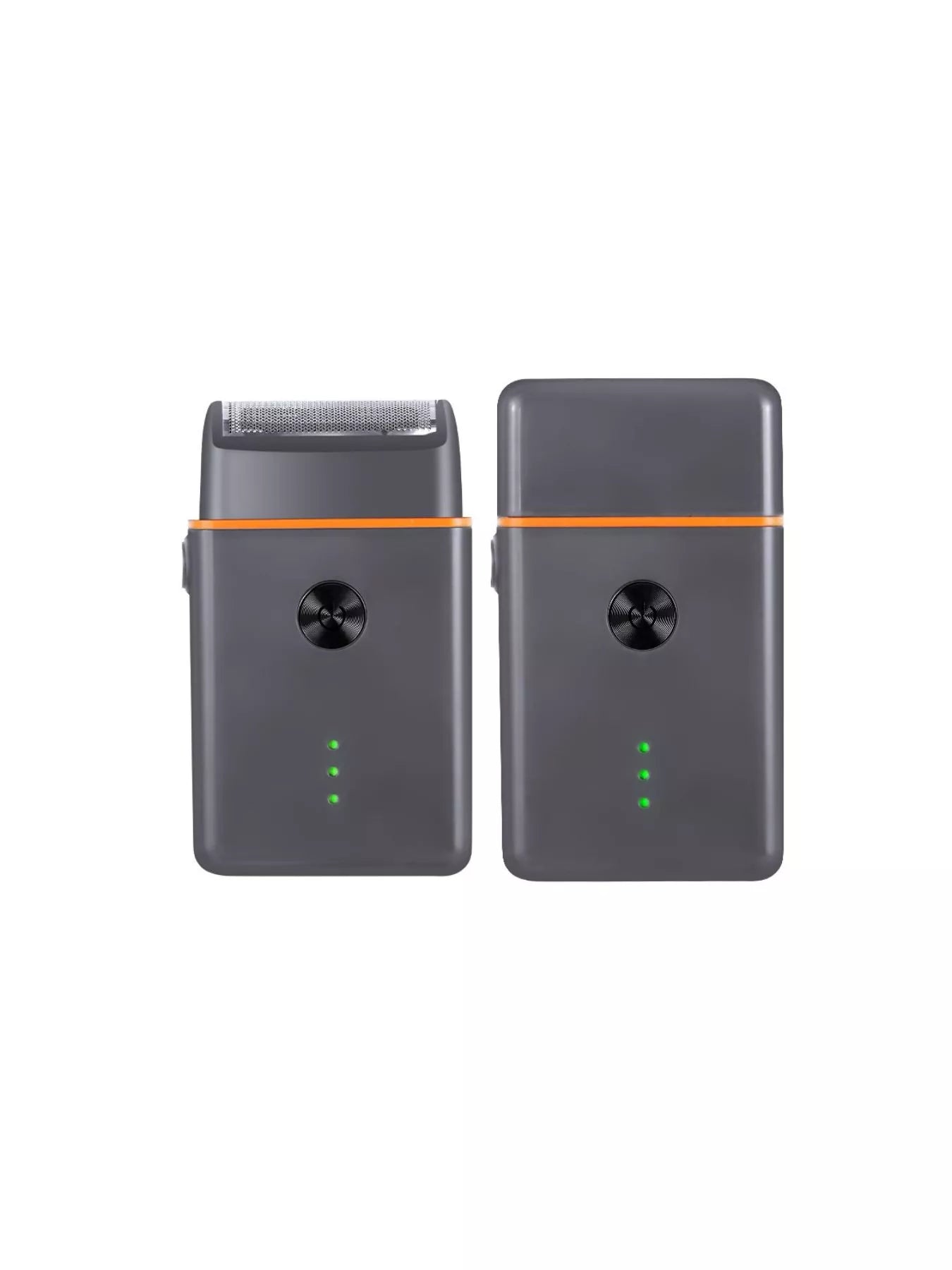 Black and orange portable mini shaver by Trendsi, compact design with a sleek edge for quick grooming on the go.