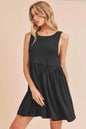 Black Aemi + Co round neck mini tank dress by Trendsi, featuring a fitted sleeveless design for casual or stylish wear.
