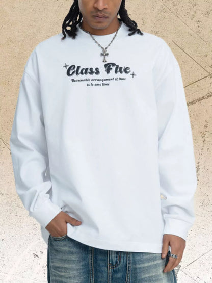 Black children's long sleeve T-shirt with a colorful Class Five graphic design from Trendsi, perfect for casual wear.